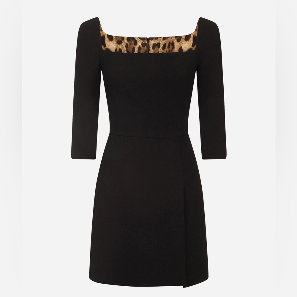 NWT Dolce and Gabbana Black Crepe Square Neck Dress, Sz 42